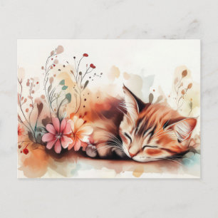 Cat Watercolor Postcard
