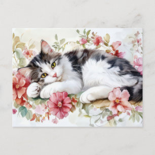 Cat Watercolor Postcard 