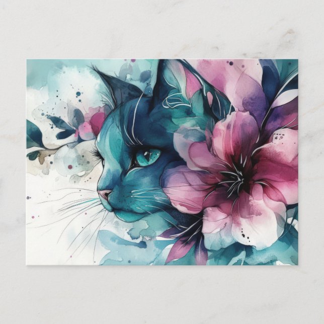 Cat Watercolor Postcard  (Front)