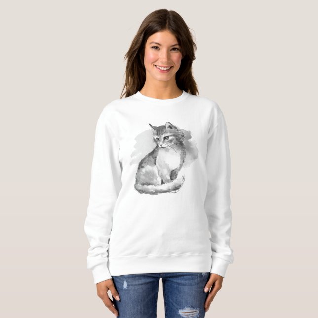Cat. Watercolor Sweatshirt (Front Full)
