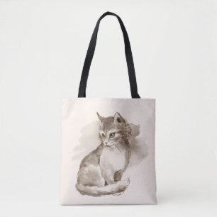 Cat. Watercolor Tote Bag