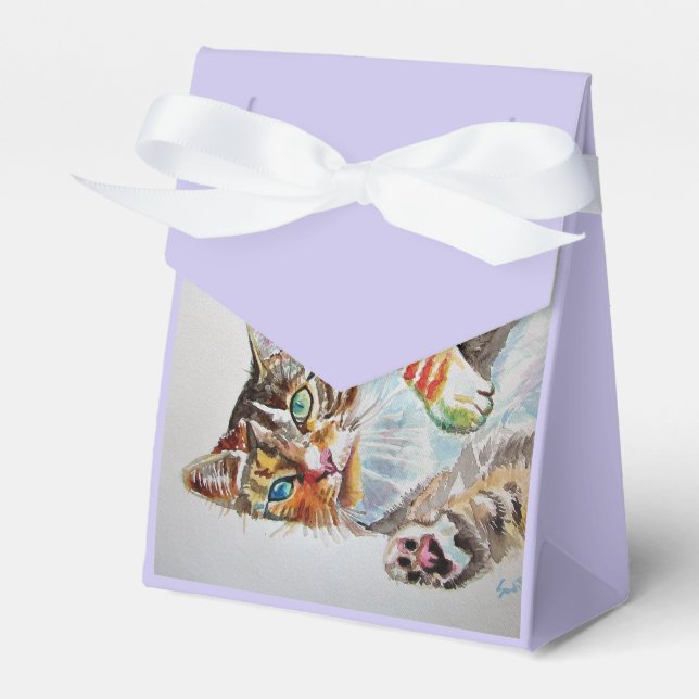 Cat Watercolour Birthday Party Cake Favor Box (Front Side)