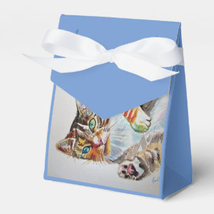 Cat Watercolour Birthday Party Cake Favour Box