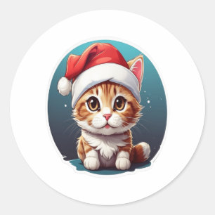 Cat wear hat  2 classic round sticker