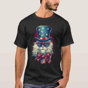Cat Wear Sunglasses American Flag  4th Of July Cos T-Shirt