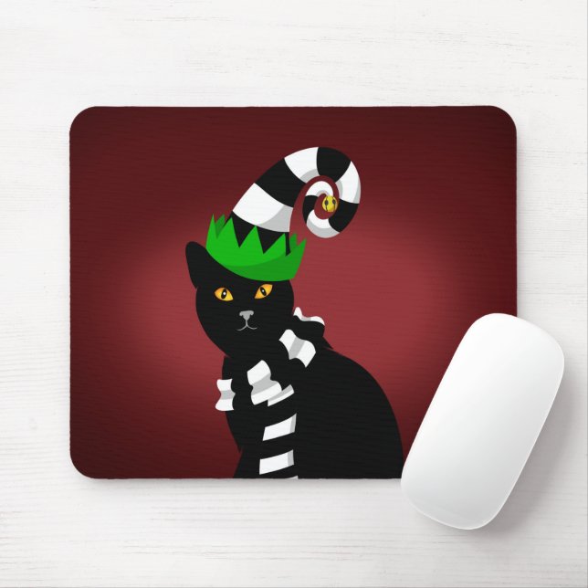 Cat wearing a Funny hat and Scarf Mouse Pad (With Mouse)