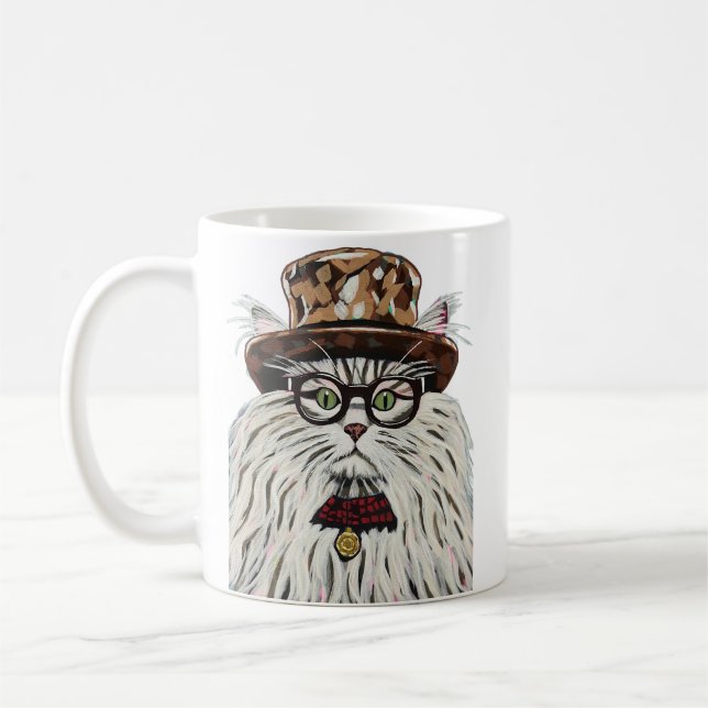 Cat wearing a hat and glasses coffee mug (Left)