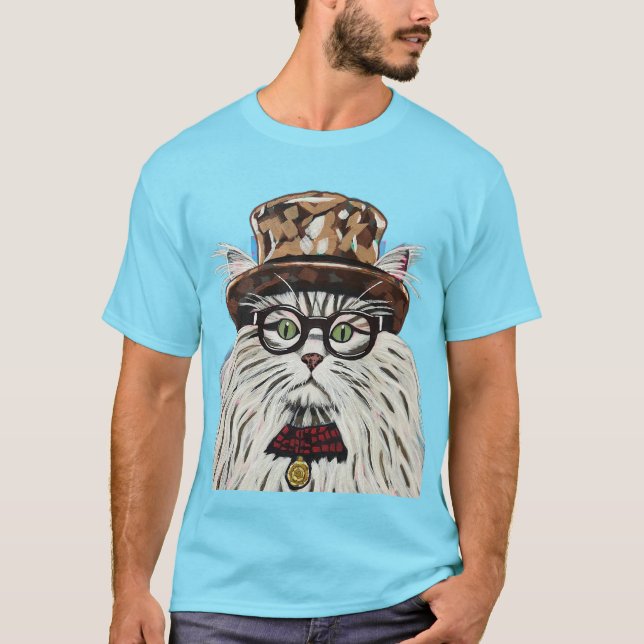 Cat wearing a hat and glasses T-Shirt (Front)