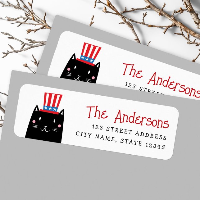 Cat wearing a patriotic hat 4th of July (Cat wearing a patriotic hat 4th of July Label)