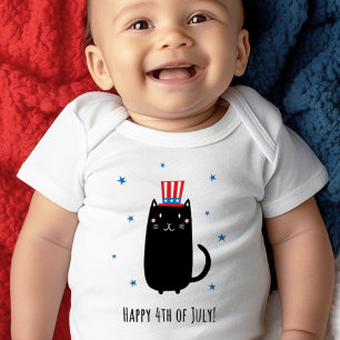 Cat wearing a patriotic hat, Happy 4th of July Baby Bodysuit