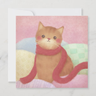 Cat Wearing A Red Scarf Illustration Invitation