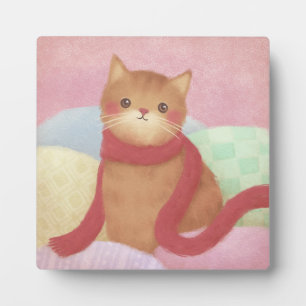 Cat Wearing A Red Scarf Illustration Plaque
