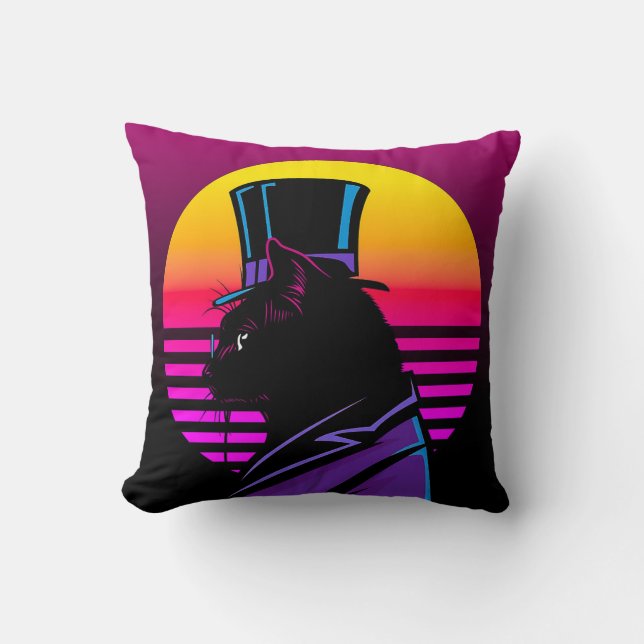 Cat Wearing a Tuxedo and a Hat Artwork | Cushion (Front)