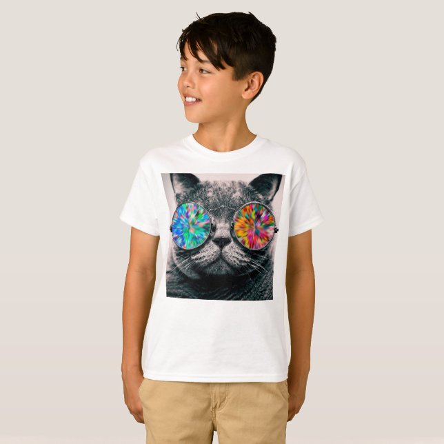 Cat wearing coloured glasses T-Shirt (Front Full)