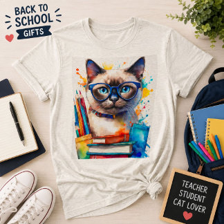Cat Wearing Glasses And Books T-Shirt Cute Cat Tri-Blend Shirt