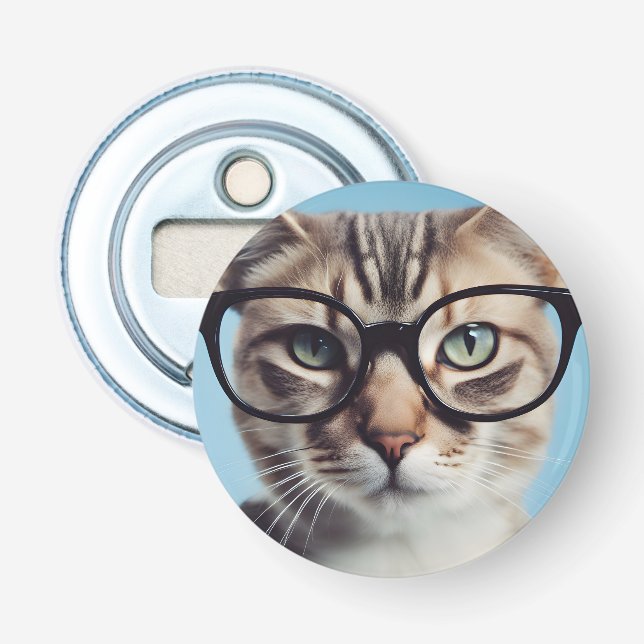 Cat Wearing Glasses Bottle Opener (Front)
