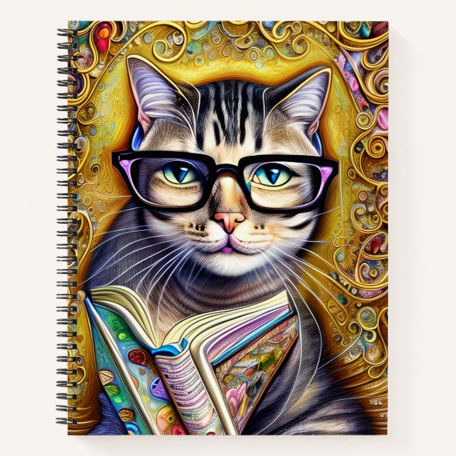 Cat Wearing Glasses Holding a Book Artwork (Front)