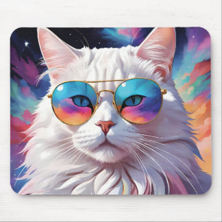 Cat wearing glasses in space mouse pad