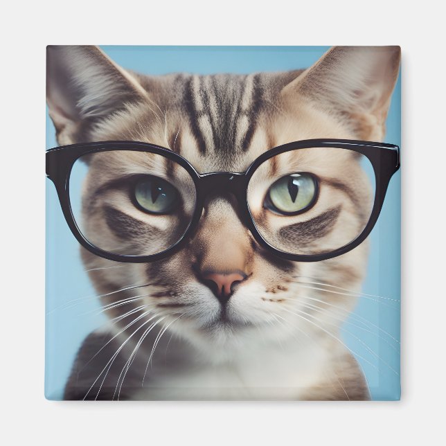 Cat Wearing Glasses Magnet (Front)