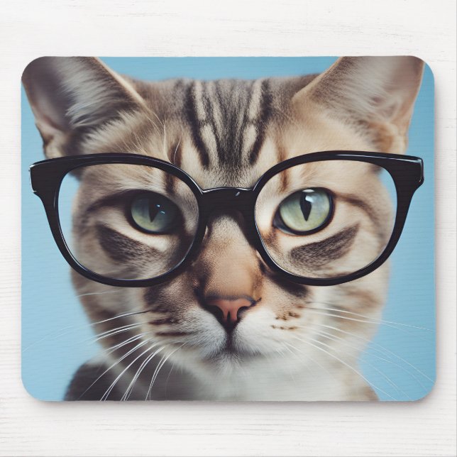 Cat Wearing Glasses Mouse Pad (Front)