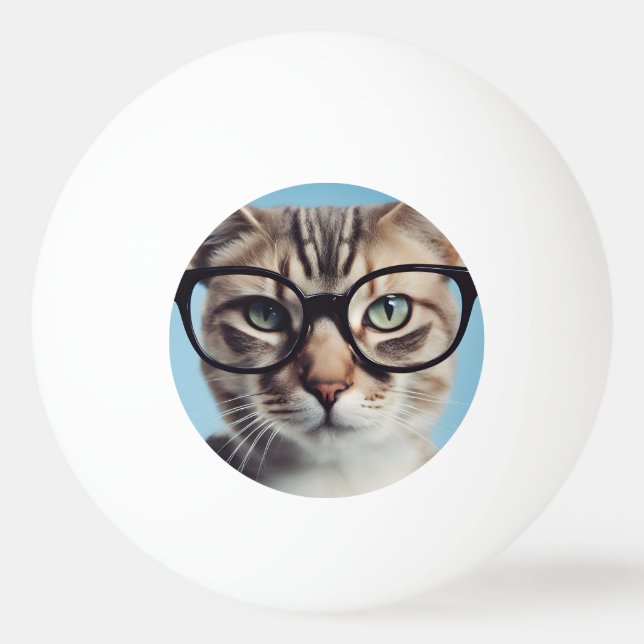 Cat Wearing Glasses Ping Pong Ball (Front)