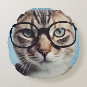 Cat Wearing Glasses Round Cushion