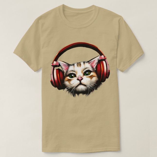 Cat wearing headphones T-Shirt (Design Front)