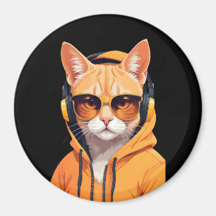 Cat Wearing Hoodie Funny Cool Animal Character Art Magnet