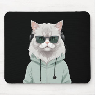 Cat Wearing Hoodie Funny Cool Animal Character Art Mouse Pad