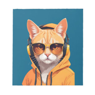Cat Wearing Hoodie Funny Cool Animal Character Art Notepad