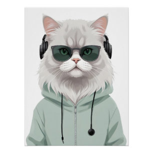 Cat Wearing Hoodie Funny Cool Animal Character Art Poster