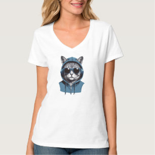 Cat Wearing Hoodie Funny Cool Animal Character Art T-Shirt