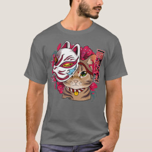 Cat Wearing Kitsune Mask Kawaii Anime Cat Japanese T-Shirt