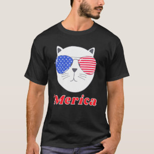 Cat Wearing Merica Sunglasses 4th Of July American T-Shirt