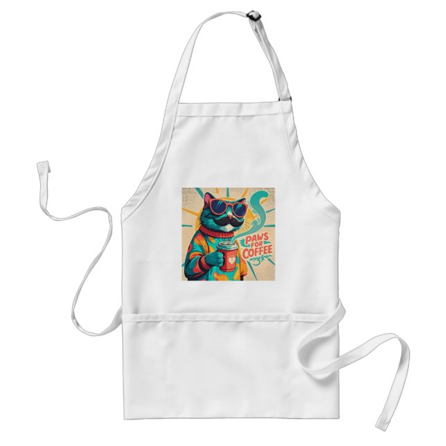 Cat wearing oversized sunglasses, holding a coffee standard apron (Front)
