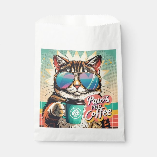 Cat wearing oversized sunglasses with coffee favour bags (Front)
