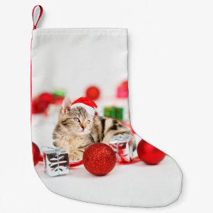 Cat wearing red Santa hat Christmas Ornament Small Christmas Stocking