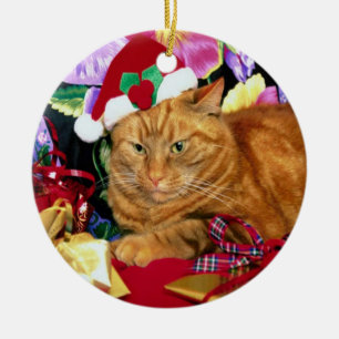 Cat Wearing Santa Claus Hat - Ornament