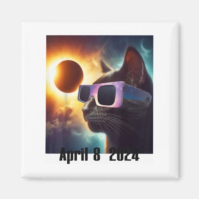 Cat Wearing Solar Glasses Eclipse Colourful Pop Cu Magnet (Front)