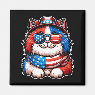 Cat Wearing Sungl USA Flag Patriotic Cute Cat 4th Magnet