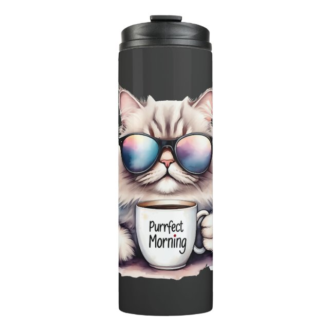 cat wearing sunglasses and holding a coffee mug (Front)