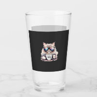 cat wearing sunglasses and holding a coffee mug