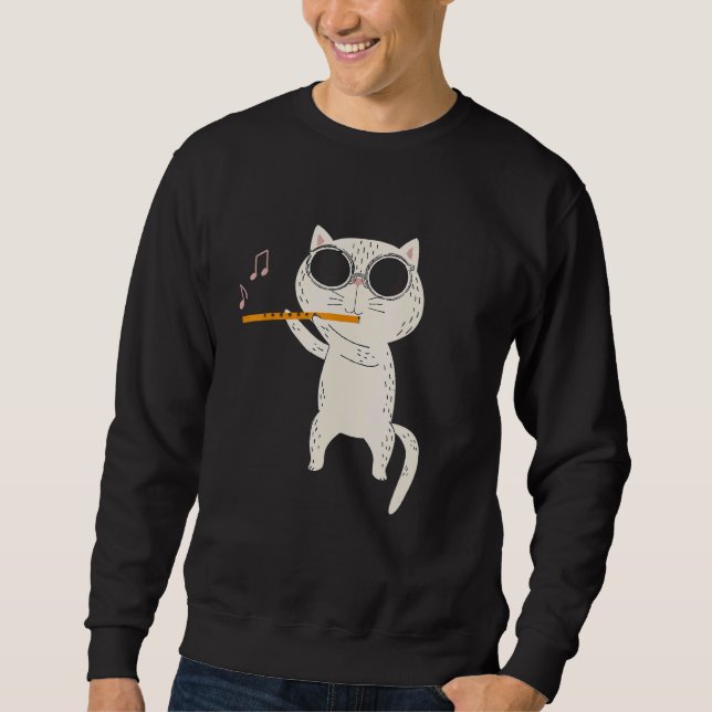 Cat Wearing Sunglasses And Playing Flute Sweatshirt (Front)