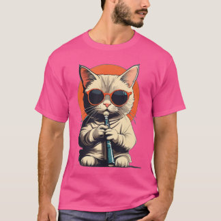 Cat Wearing Sunglasses Playing Flute Funny Cute Ca T-Shirt