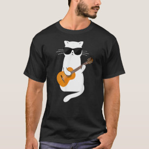 Cat wearing sunglasses playing Guitar Guitarist   T-Shirt