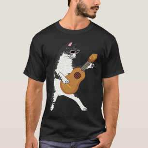 Cat Wearing Sunglasses Playing Ukulele Music Grap T-Shirt