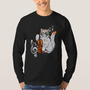 Cat Wearing Sunglasses Playing Violin Viola Musici T-Shirt