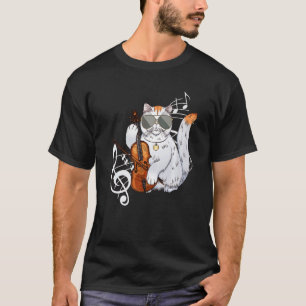 Cat Wearing Sunglasses Playing Violin Viola Musici T-Shirt