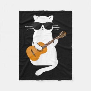 Cat Wearing Sungles Playing Guitar Guitarist  Fleece Blanket