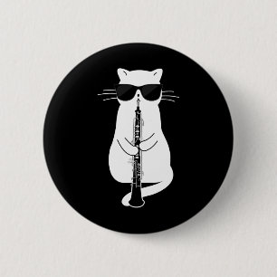 Cat Wearing Sungles Playing Oboe  6 Cm Round Badge